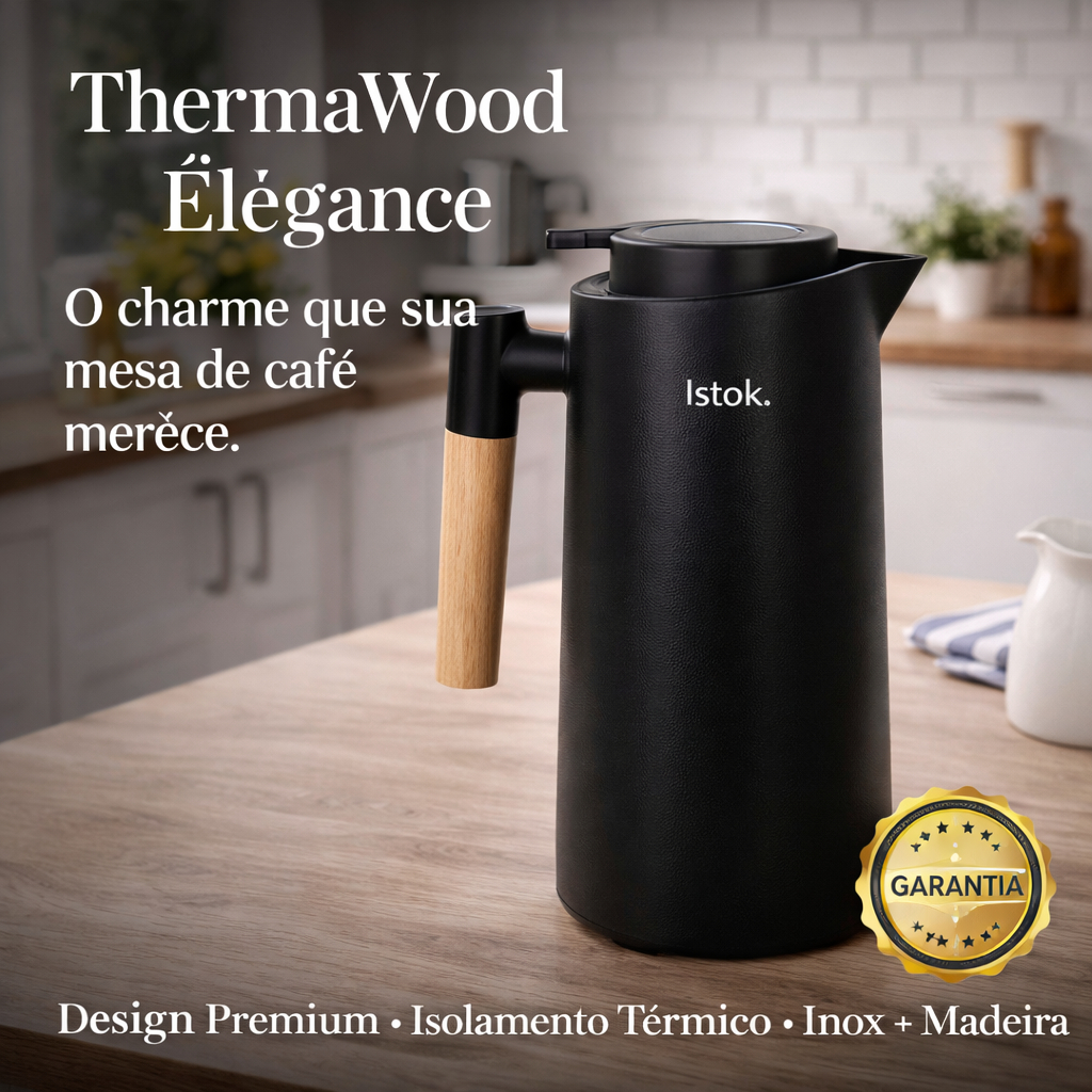 Garrafa Térmica 1 Litro Inox Cabo Madeira | Bule Térmico Mod