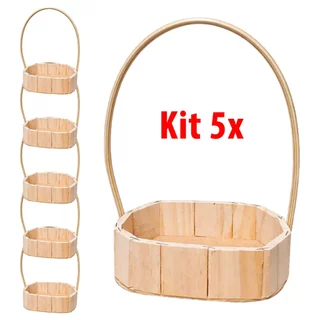 Kit 5 cestas de Madeira Fraldeira Oval c/ Alça 15x11cm em Oferta na Shopee
