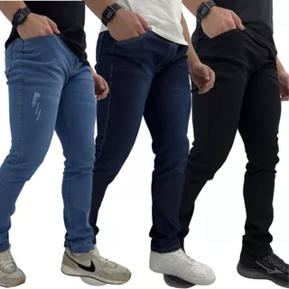Kit com 3,2 e 1 Calça Jeans Masculina Premium Skinny Corte tradicional Basico com Lycra Lavagem Clara Escura ou Preta