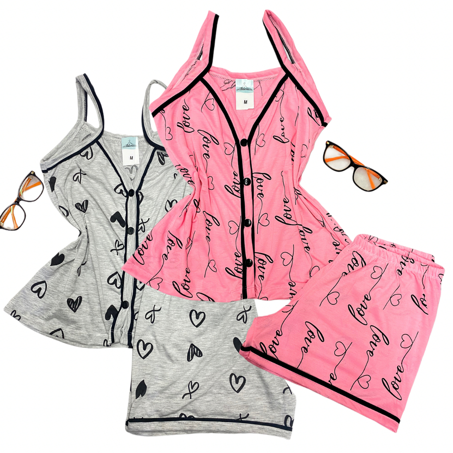 Kit 2 Pijamas Alça Botões Short Feminino Roupa de Dormir Tecido Confortável Malha Verão  Amamentação em Oferta na Shopee