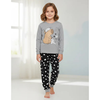 PIJAMA INFANTIL FEMININO CAPIVARA COM PUNHO em Oferta na Shopee