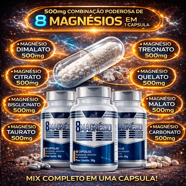 8 Magnésio mais completo Quelato taurato citrato dimalato bisglicinato ...