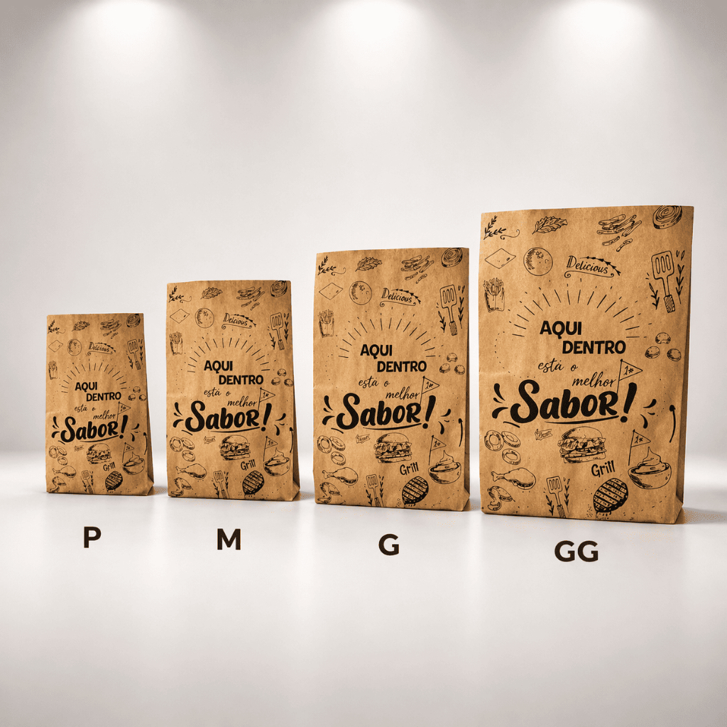 KIT - 4 em 1 Saco Kraft Delivery P, M, G e GG 200 Unidades E