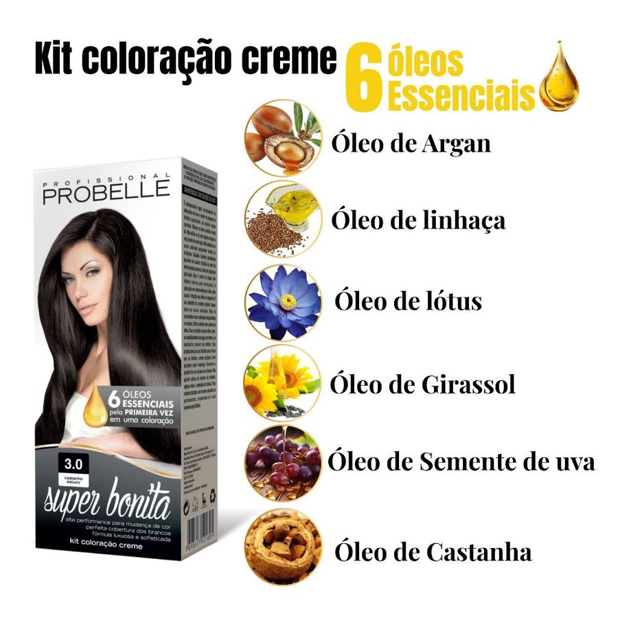 Kit 2 Tintas Super Bonita 50g 3.0 Castanho Escuro - Probelle Coloração