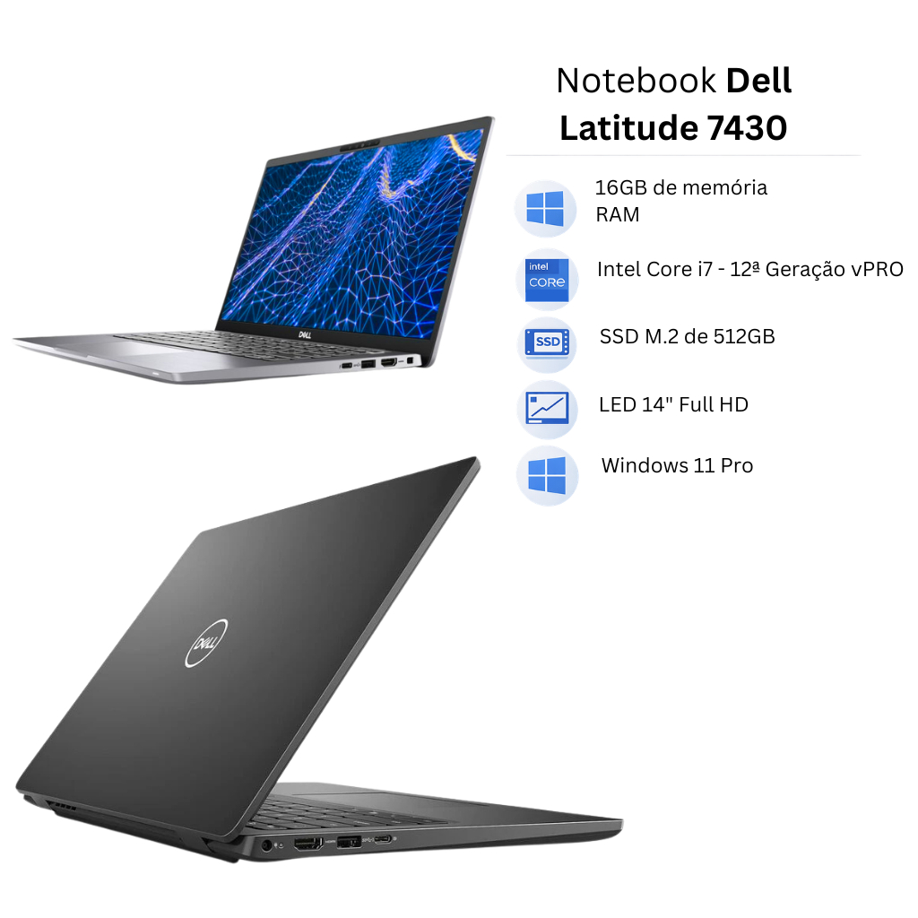 Notebook Dell Latitude 7430 Intel I7 12° vPRO 16GB 512GB 14
