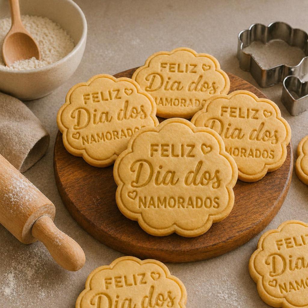 Cortador +Carimbo Feliz Dia dos Namorados Biscoito Pasta Ame