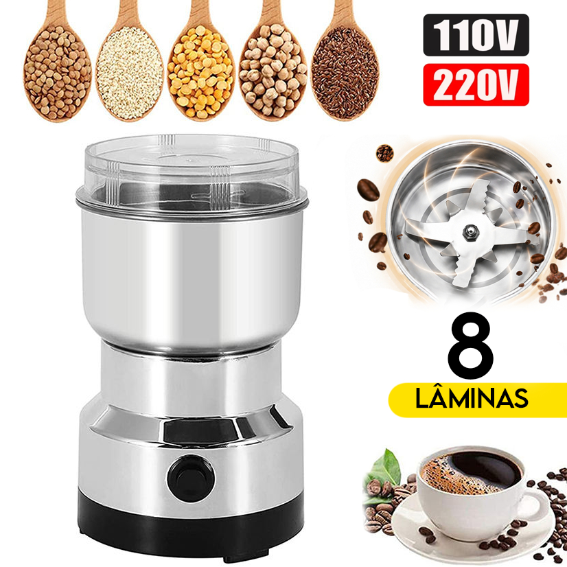 Moedor De Café 110v ou 220v Elétrico Grãos Aço Inox 8 Lâmina