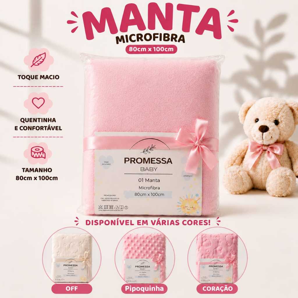 Manta Bebê 3D Microfibra Super Macia 80x100cm Antialérgica Quentinha Cobertor Infantil Menina
