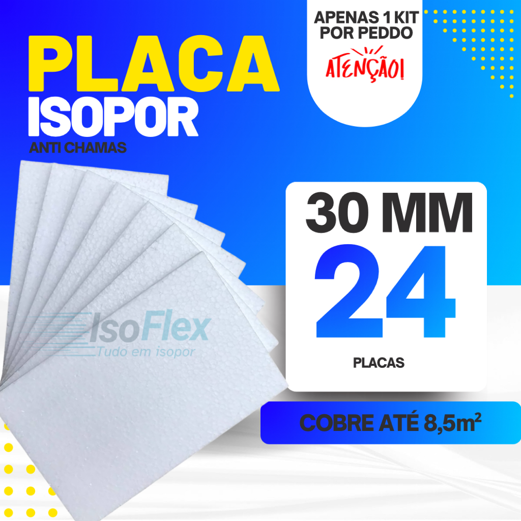 Kit 24 Placas de isopor Forro em EPS 3CM (30X400X900) Anti Chama ...