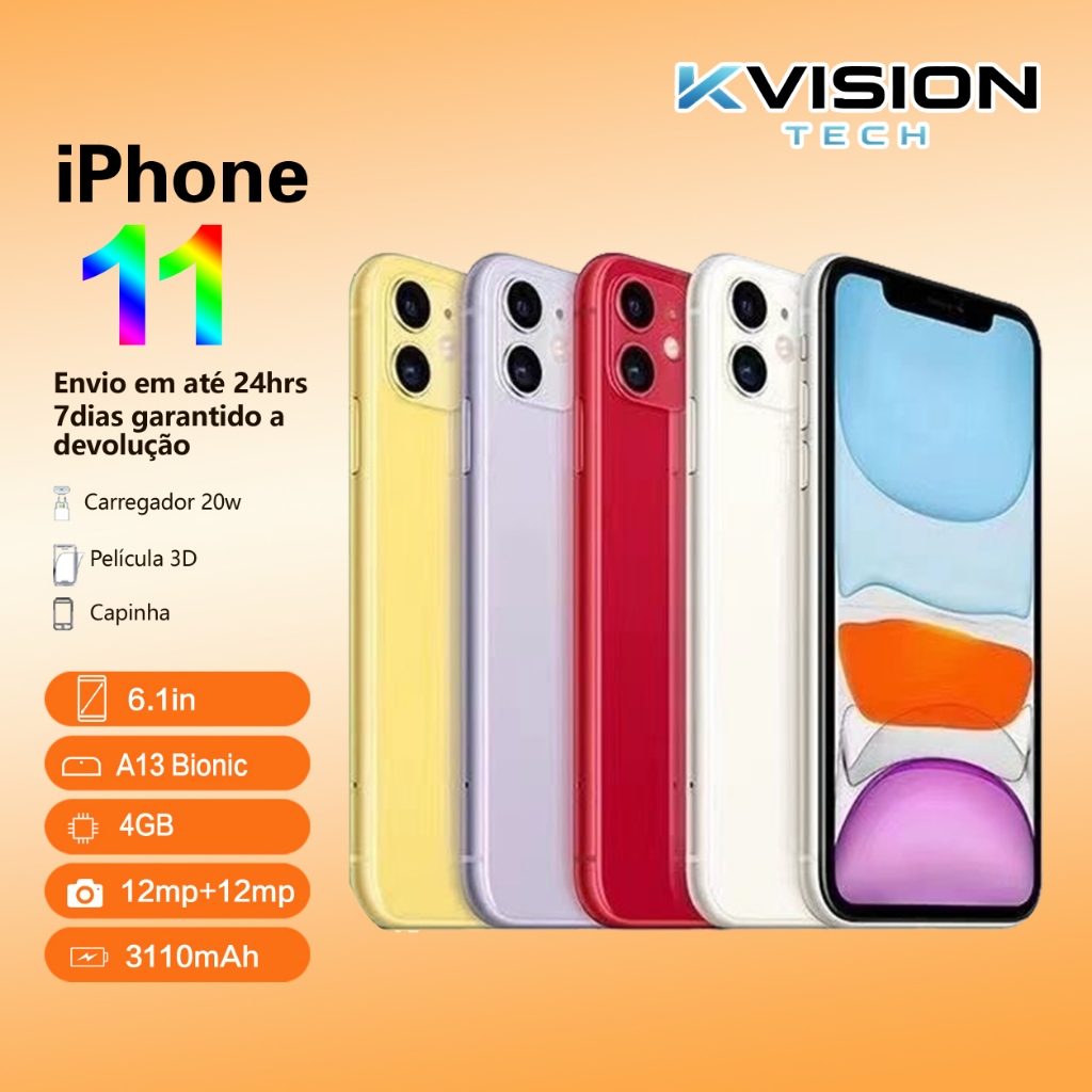 iPhone11 64/128GB novo vitrine saúde bateria 100%+ NF | Shopee Brasil