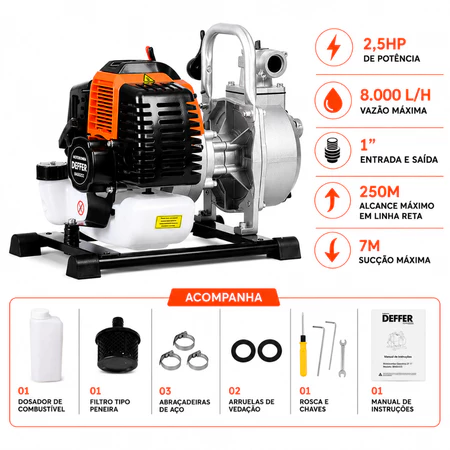 Motobomba D'Agua a Gasolina 2 5hp Auto Escorvante 2 tempos DEFFER