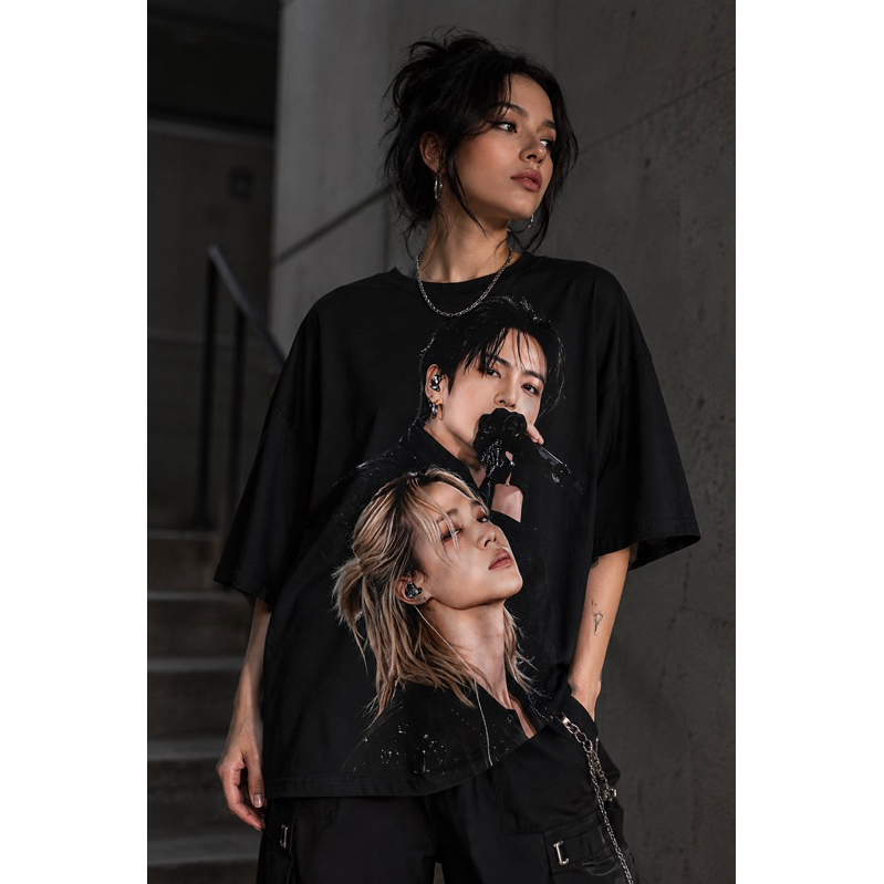 Camiseta Oversized BTS Jimin e Jungkook jikook Preta Unissex