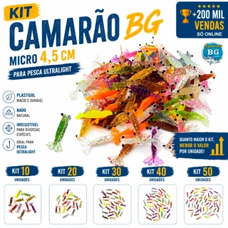 Kits BG 4,5cm Camarão Artificial Micro Ultra light para todos os peixes