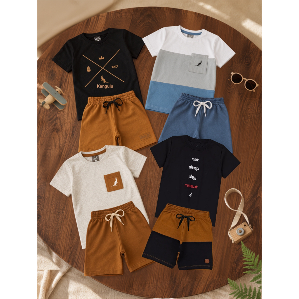 Kit 4 Peças 2 Conjunto Infantil Menino Verão Confortável 2 Camisas 2 Shorts Sortido Roupa Infantil Bebê 1 ao 12
