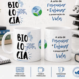 Caneca Biologia Porcelana 325ml Presente Biólogo Caneca Profissão Personalizada Micro-ondas