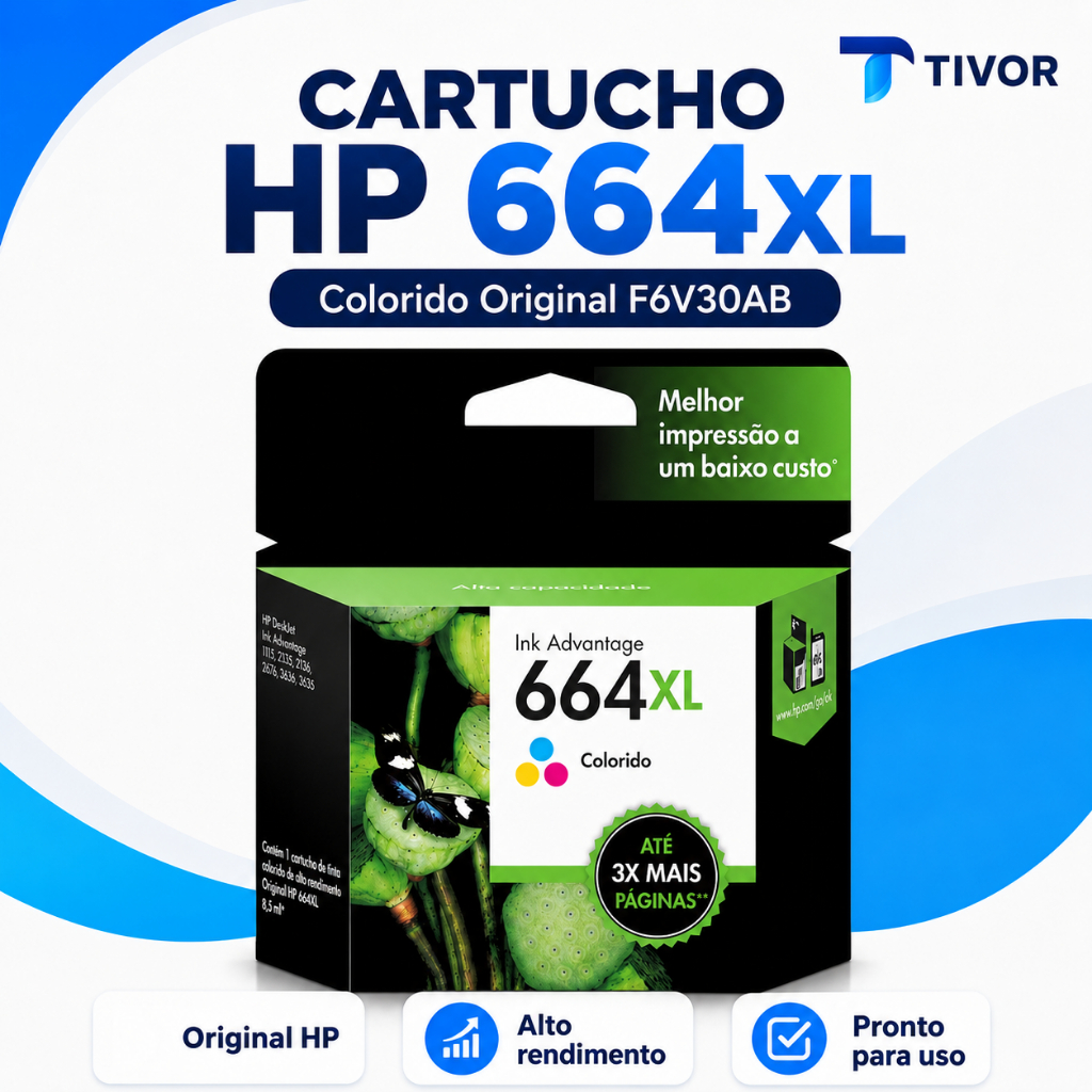Cartucho de Tinta Impressora 664XL Colorido F6V30AB Original Lacrado