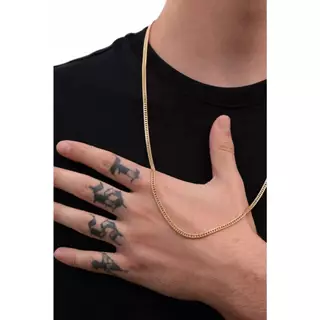 Cordão Masculino Grumet 3mm 60cm Dourado Banhado a Ouro 18k