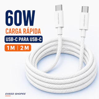 Cabo USB-C para USB-C 60W Carga Rápida e Dados Nylon Trançado 1m/2m iPhone 15 Notebook H'maston