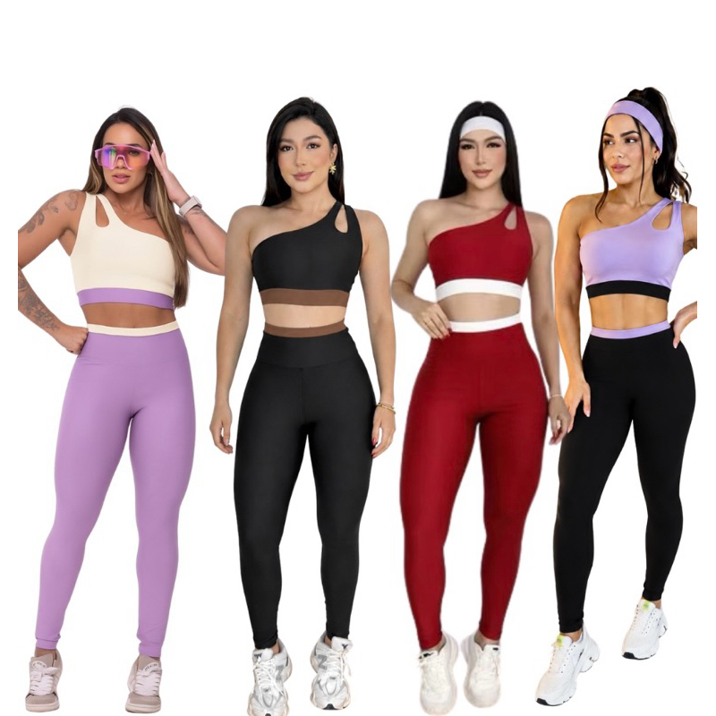 Conjunto Academia Calça e Top Bicolor Fitness Suplex Premium