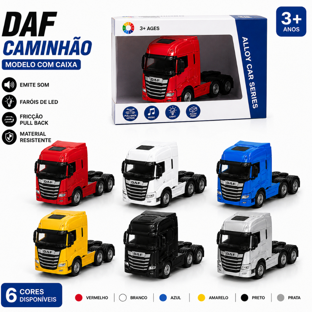 Caminhão Miniatura DAF Escala 1:32 Trucado Metal Com Som Luz Fricção ...