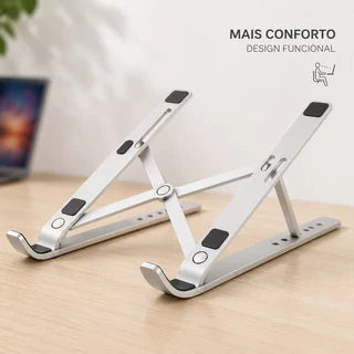 Suporte para Notebook e Tablet, Alumínio Dobrável com 6 Ângulos e Base Antiderrapante