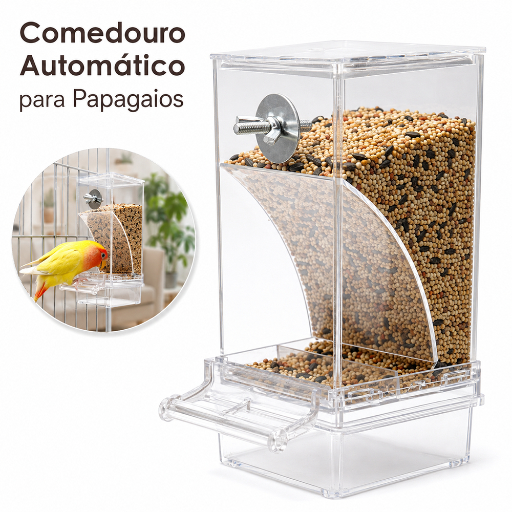 Comedouro Automático para Pássaros Aves Papagaios Calopsita Anti ...