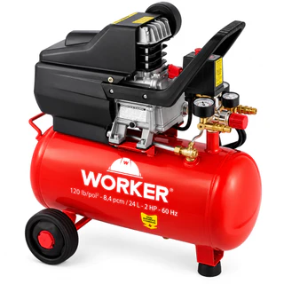 Motocompressor de Ar 24 Litros 2HP 1500W 3400 RPM 2 Saídas Worker para Pintura Pneumáticos