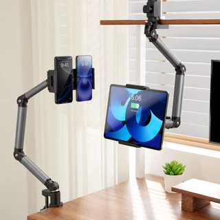 Suporte Braço Mágico Articulado Ajustável Dobrável de Mesa Para Tablet iPad e 2 Celulares B-MAX BMG 105