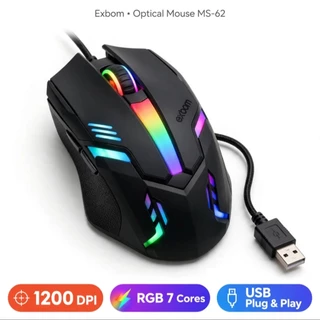 Mouse Gamer RGB Exbom MS-62 1200 DPI USB - Optical Mouse 7 Cores LED - Ergonômico