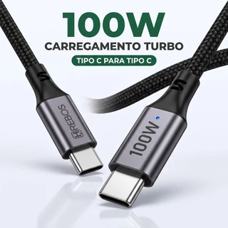 Cabo Tipo C para Tipo C 100W Turbo Nylon Trançado 1m Carregamento Rápido iPhone 15 16 17 Samsung Notebook