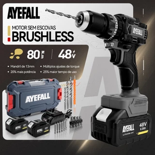 Furadeira De Impacto 13mm Sem Escova 48V Bateria 6.0Ah Kit Com Acessórios Para Trabalhos De Perfuração E Aperto