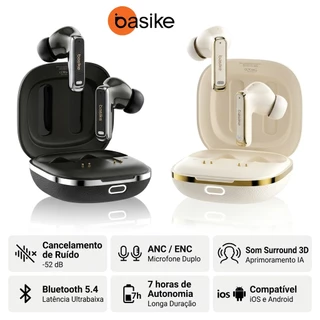 Basike Fone de Ouvido Bluetooth 5.4 com Cancelamento de Ruído Ativo ANC Bateria de 60h, Áudio Hi-Fi ENC e Esportivo