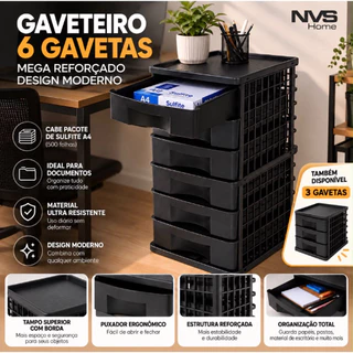 Gaveteiro Organizador de Chão 6 Gavetas Preto Design Top