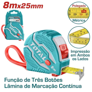 TRENA DE AÇO 8M X 25 MM C/ EMBORRACHADO - Profissional - TOTAL TOOLS