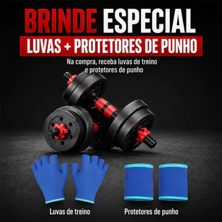 Kit 3 em 1 Halteres, Barra e Kettlebell com Supino + Plano de Treino Grátis
