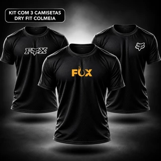 Kit Com 3 Camisa Dry FIT Masculino MIX "F0X" Camiseta Premium Academia Treino Esportiva Corrida Grupo ELLIO's