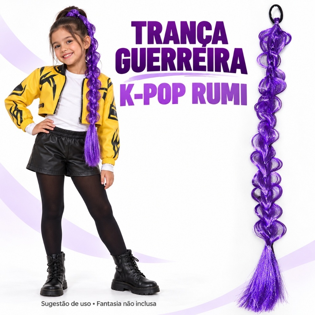 Trança Guerreira K-Pop Rumi Roxo Cosplay Fantasia Cabelo Maluco ...