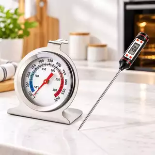 KIT Termômetro Para Forno Aço Inox Analógico até 300°C + Termômetro Culinário Digital Espeto