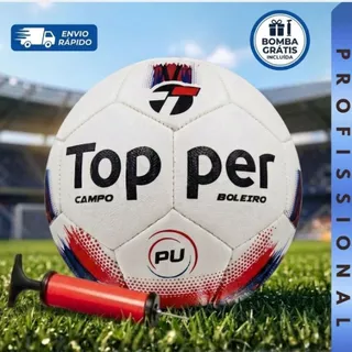 Bola de Futebol Topper Original Oficial + Bomba Grátis Lançamento Boleiro Híbrida Jogos e Treinos para Campo Resistente