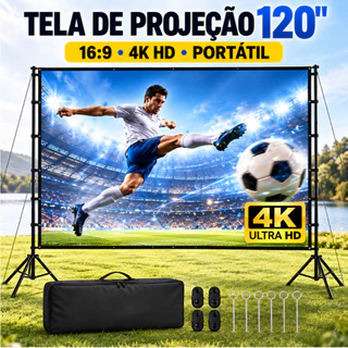 Tela de Projeção 120/100 Polegadas 16:9 4K HD Portátil com Suporte Simples/Duplo para Filmes Apresentações e Eventos