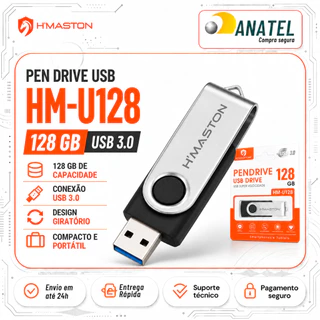 Pen Drive 16GB 32GB 64GB 128GB USB 3.0 Metal Alta Velocidade Flash Drive H'maston HM-U128 PC Notebook Chaveiro