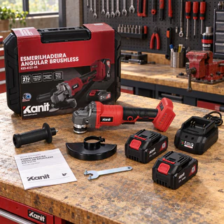 Esmerilhadeira Angular Brushless 4.1/2 com 2 Baterias 21V 4,0Ah Carregador Kanit