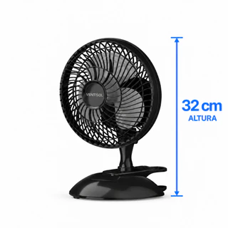 Mini Ventilador Mesa Portátil 20cm 127V ou 220V 3 pás Ventisol Black Turbo Base Removível Ventilação