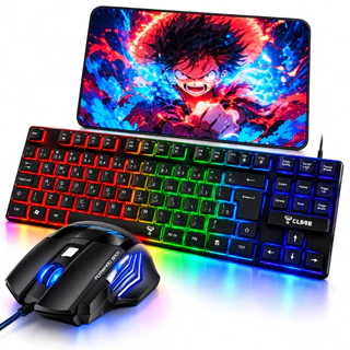 Kit Teclado Semi Mecanico e Mouse Com Fio Usb 3200 DpI RGB LED