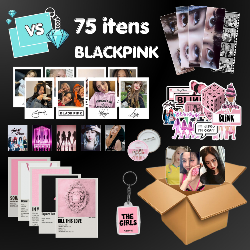 Combo BLACKPINK 75 itens Photocards, Adesivos, Bottons, Mini Fotos