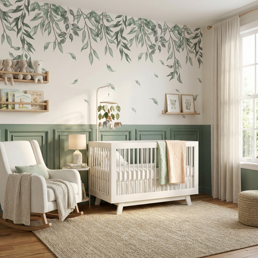 Papel de Parede para Quarto Infantil Unissex Adesivo Folhas Jardim ...