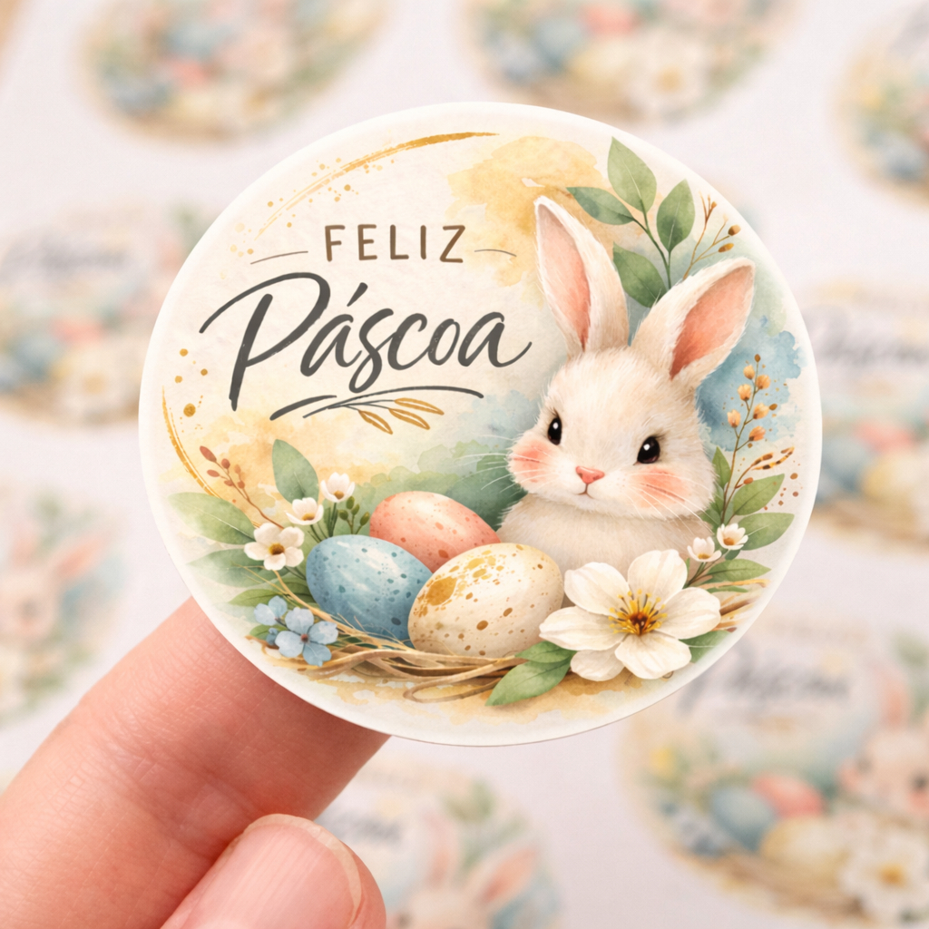 Etiquetas Adesivas Feliz Páscoa A Prova D´Água Redondo 4x4