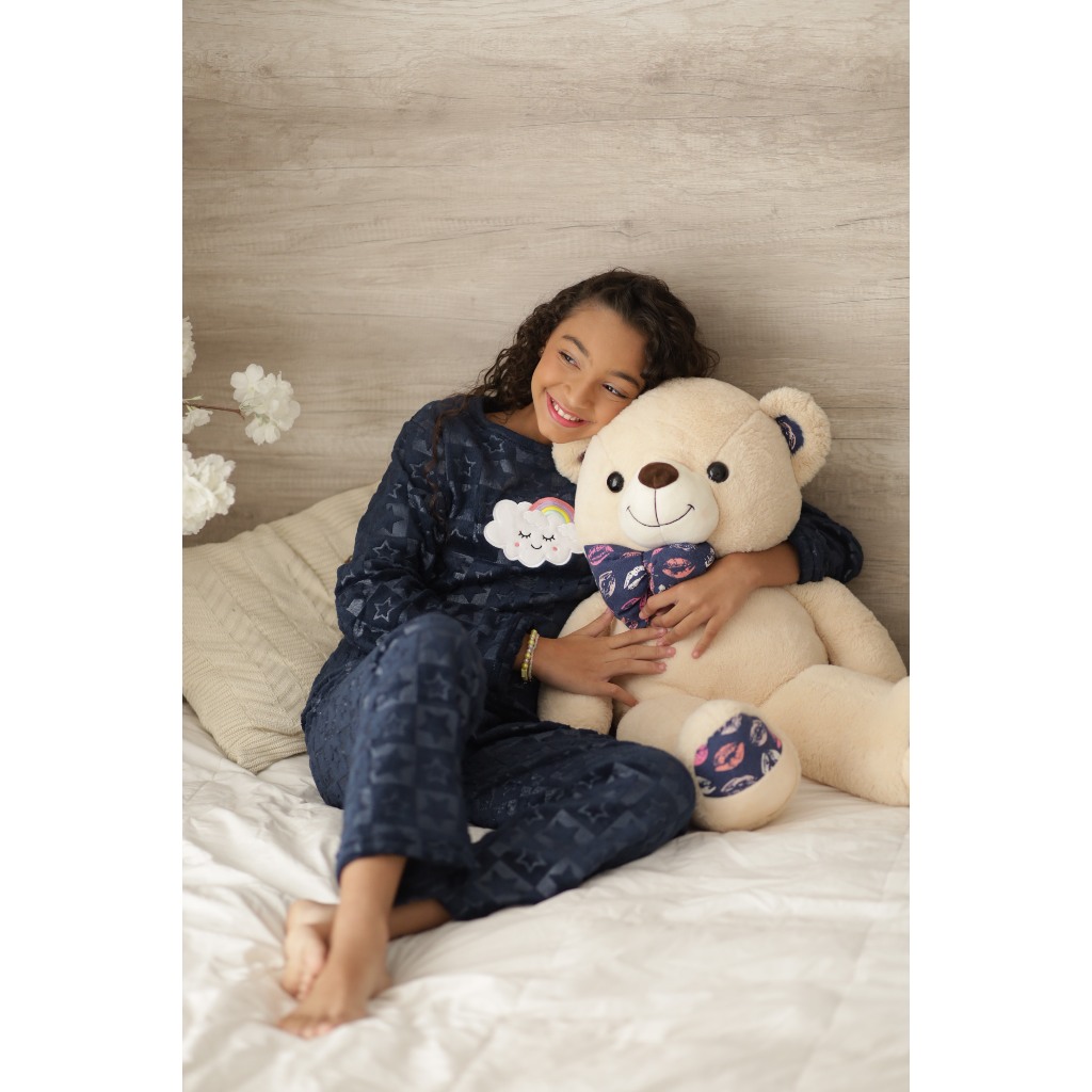 Smara Modas Pijama Fleece Infantil Longo Bordado Texturizado Confortável do 8 ao 14 em Oferta na Shopee