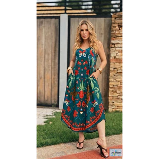 VESTIDO LONGO INDIANO TRAPEZIO ESTAMPAS E LISO em Oferta na Shopee