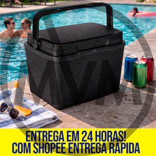 Caixa Térmica Cooler Com Alça Com Tampa Grande Preta 7 Litros Espaçosa Organizador Móvel